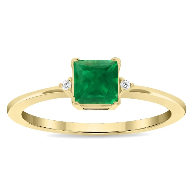 Women's Square Shaped Emerald and Diamond Classic Band in 10K Yellow Gold sold by Zulily