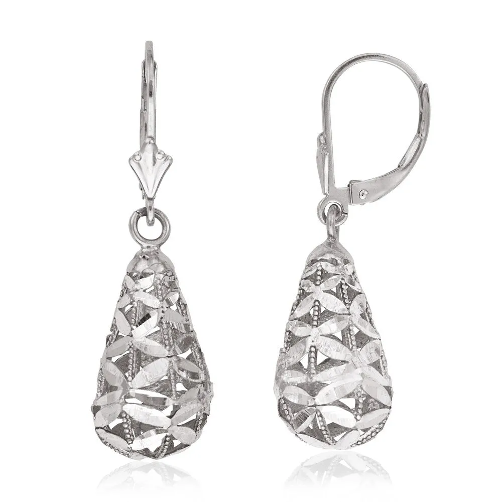 Curata Sterling Silver Bold Pear-shape Dimensional Bird-cage Leverback Earrings - White sold by Zulily product image thumbnail 2