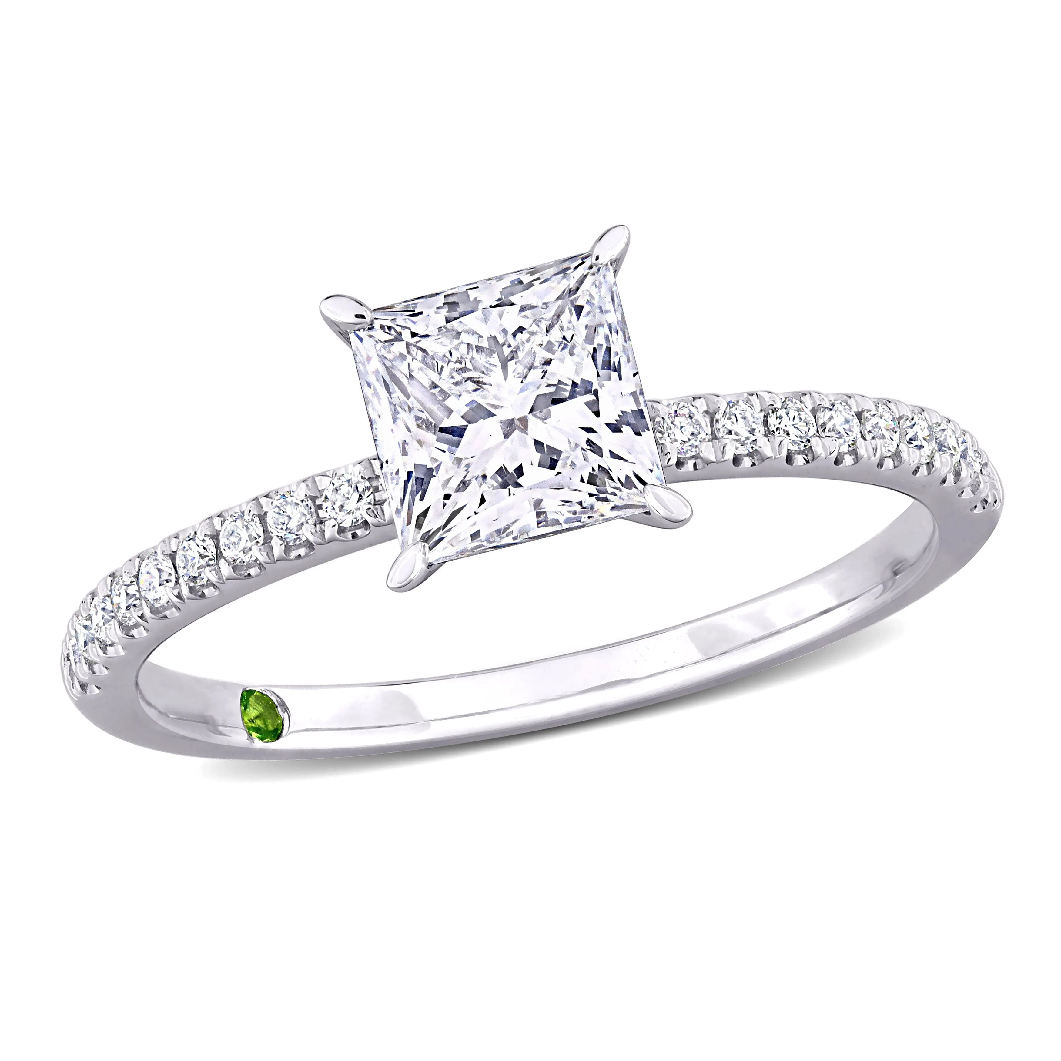 Created Forever 1 1/6ct TDW Princess-Cut Lab-Grown Diamond and Tsavorite Accent Engagement Ring in 14k White Gold sold by Zulily