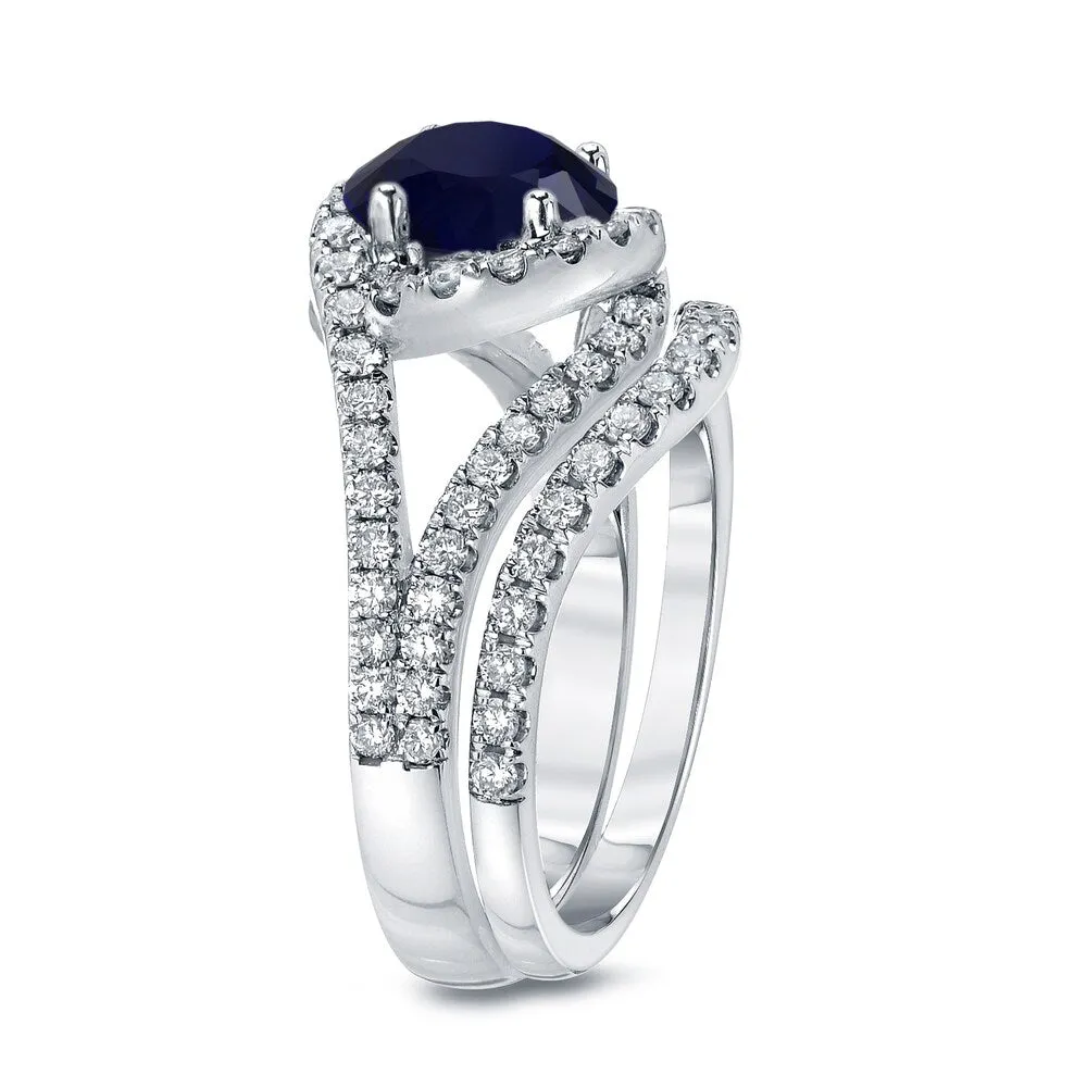 Auriya 7/8ct Blue Sapphire and 1ctw Halo Diamond Engagement Ring Set 14k Gold sold by Zulily product image thumbnail 4