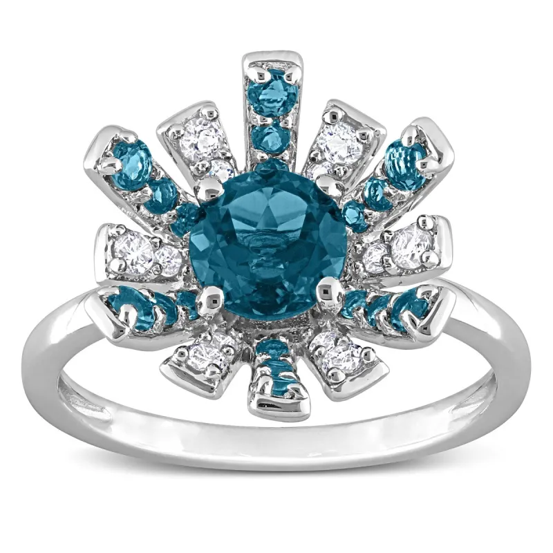Miadora London Blue Topaz and White Topaz Floral Cluster Ring in Sterling Silver sold by Zulily