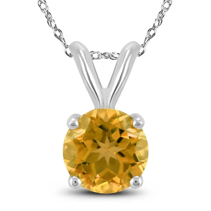 14K White Gold 6MM Round Citrine Pendant sold by Zulily