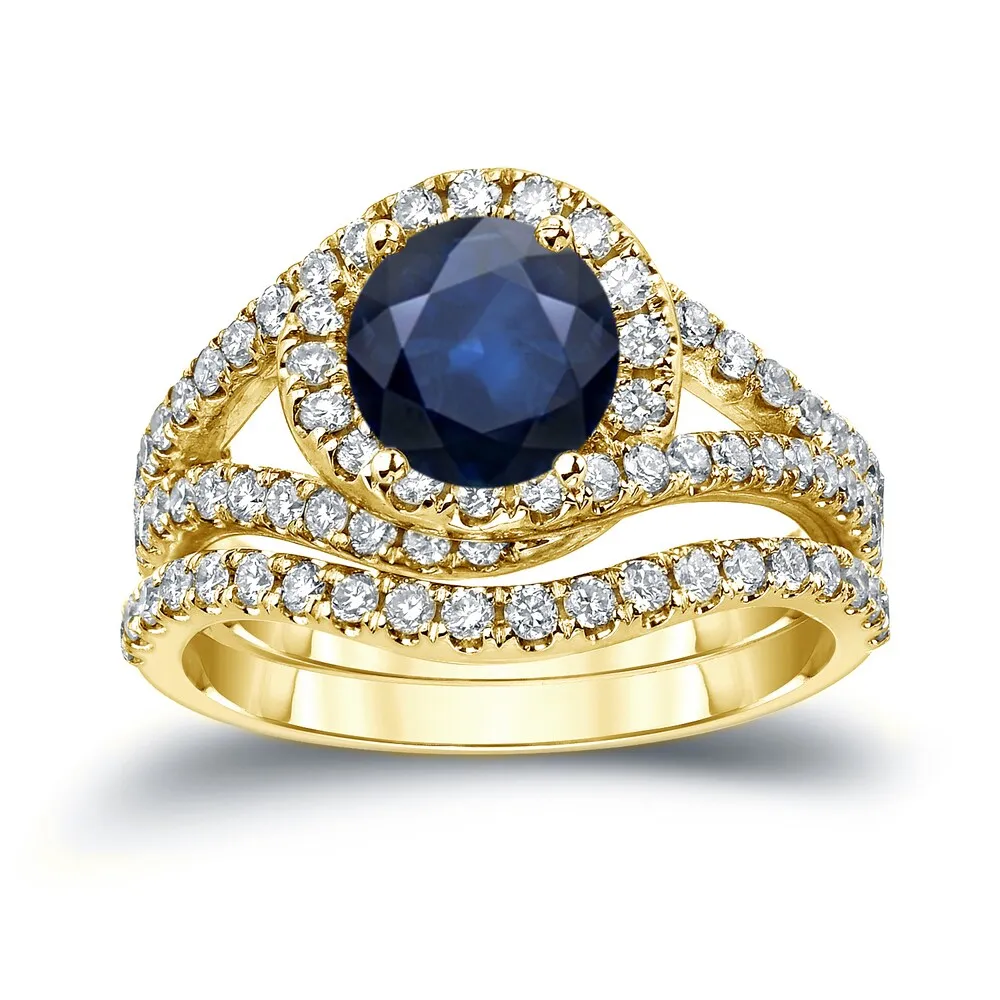 Auriya 7/8ct Blue Sapphire and 1ctw Halo Diamond Engagement Ring Set 14k Gold sold by Zulily product image thumbnail 2