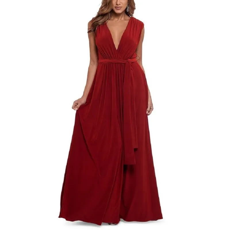 Betsy & Adam Women's Tie Waist Gown Red Size 6 made by Betsy & Adam