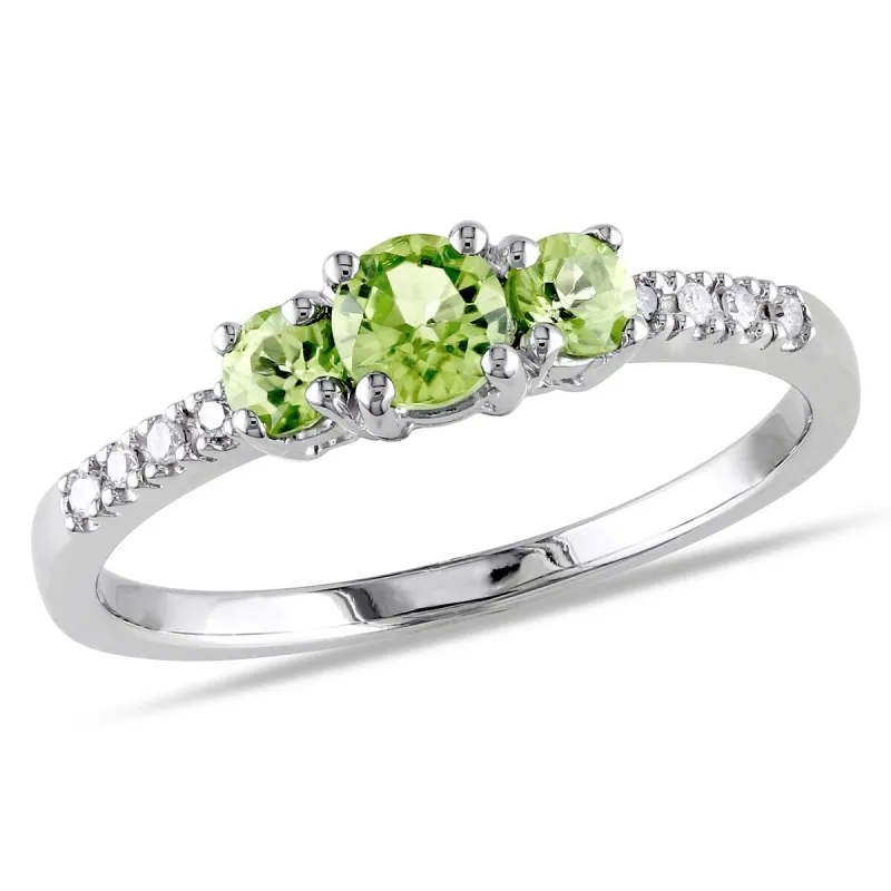 Miadora 1/2ct TGW Peridot 3-Stone Ring with Diamond Accents in 10k White Gold sold by Zulily
