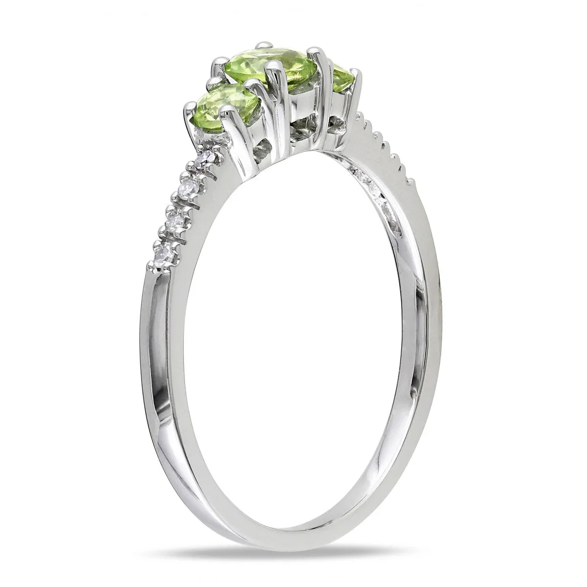 Miadora 1/2ct TGW Peridot 3-Stone Ring with Diamond Accents in 10k White Gold sold by Zulily product image thumbnail 2