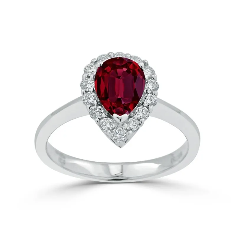 Auriya 1 1/3ct Pear Shape Red Ruby Halo Diamond Engagement Ring 1/3ctw 18K Gold sold by Zulily