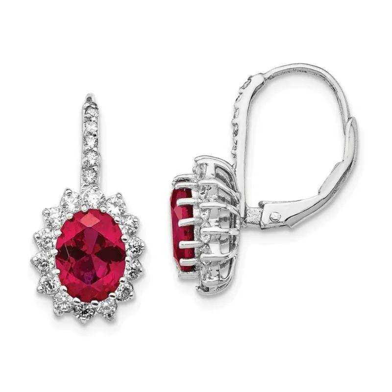 Curata 925 Sterling Silver 20x10mm Ruby and Cubic Zirconia Leverback Earrings sold by Zulily