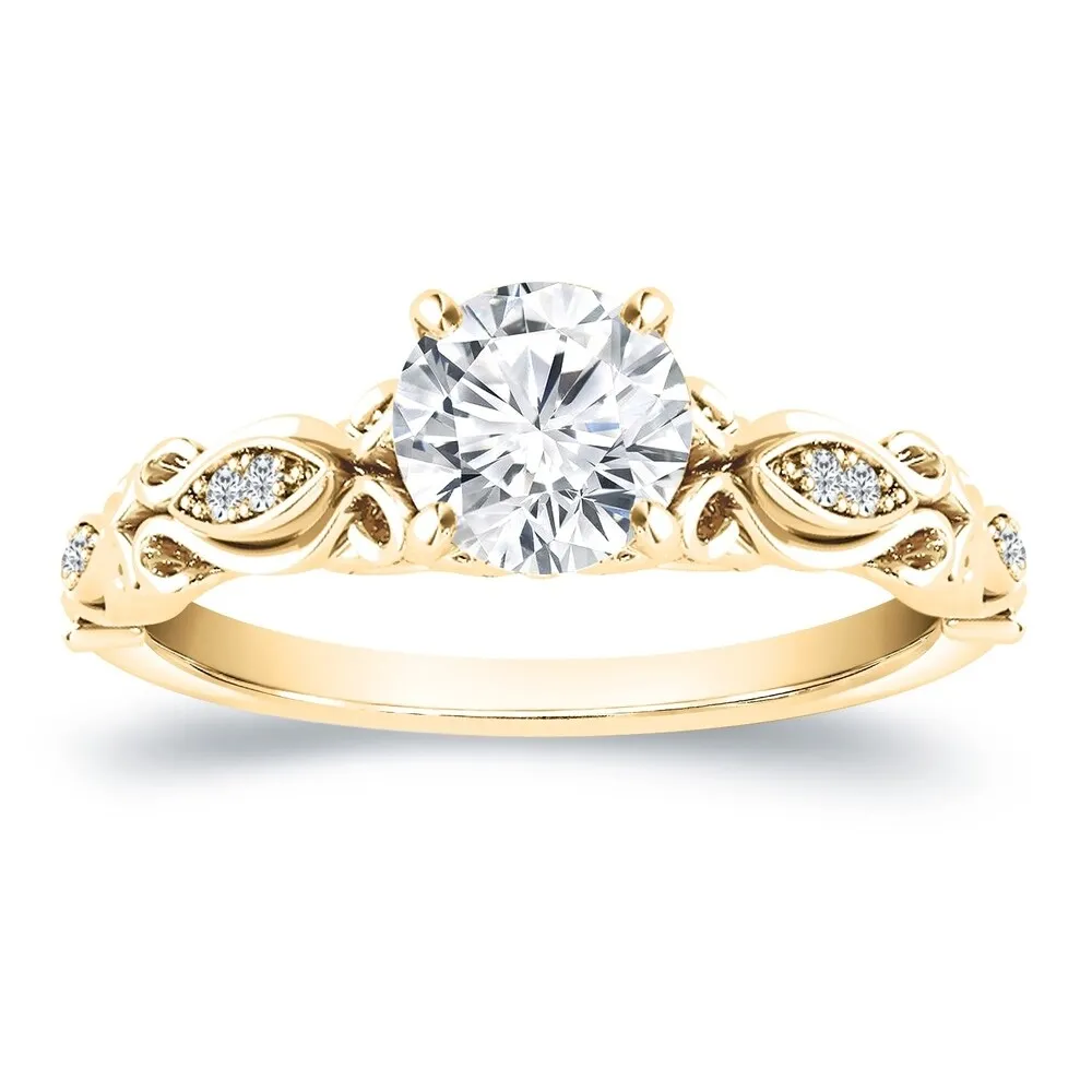 Auriya Vintage Round 1ct Moissanite Engagement Ring with 1/8ctw Diamond Accents 14K Gold sold by Zulily product image thumbnail 2