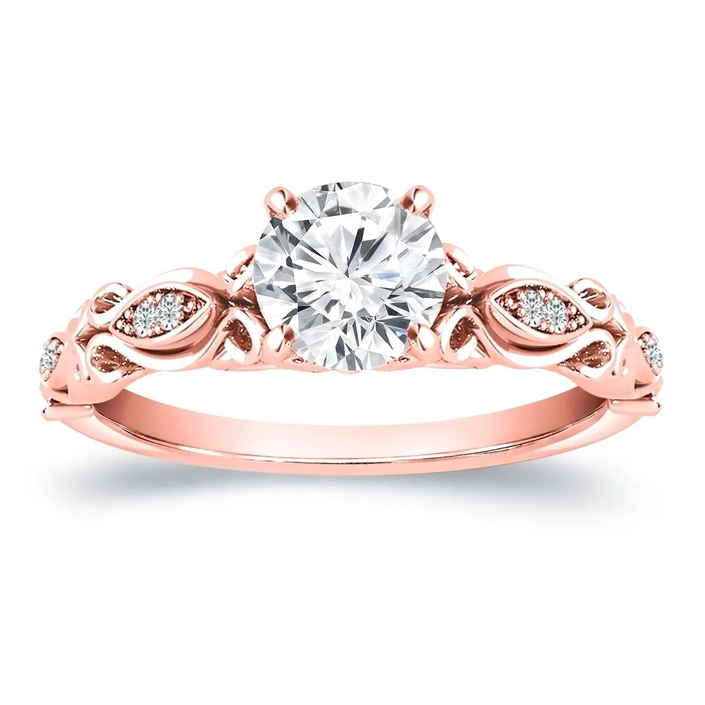 Auriya Vintage Round 1ct Moissanite Engagement Ring with 1/8ctw Diamond Accents 14K Gold sold by Zulily product image thumbnail 3