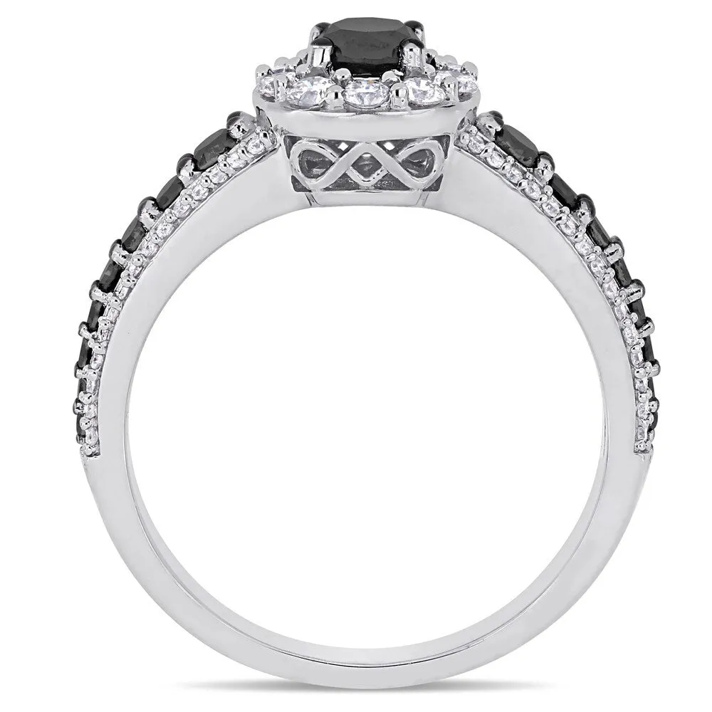 Miadora 14k White Gold with Black Rhodium 1ct TDW Black and White Diamond Halo Engagement Ring sold by Zulily product image thumbnail 3