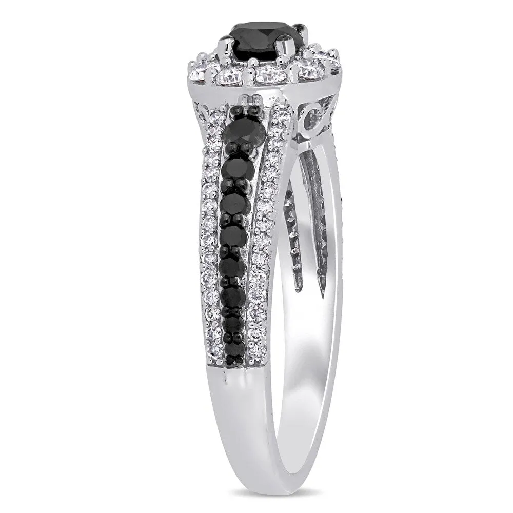 Miadora 14k White Gold with Black Rhodium 1ct TDW Black and White Diamond Halo Engagement Ring sold by Zulily product image thumbnail 2