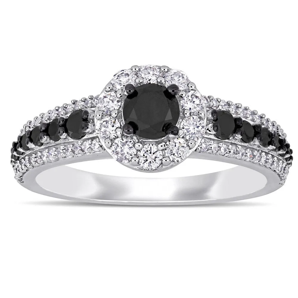 Miadora 14k White Gold with Black Rhodium 1ct TDW Black and White Diamond Halo Engagement Ring sold by Zulily