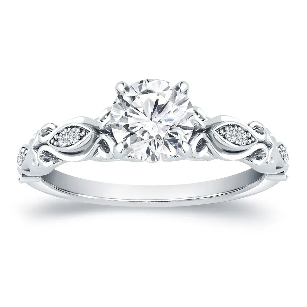 Auriya Vintage Round 1ct Moissanite Engagement Ring with 1/8ctw Diamond Accents 14K Gold sold by Zulily