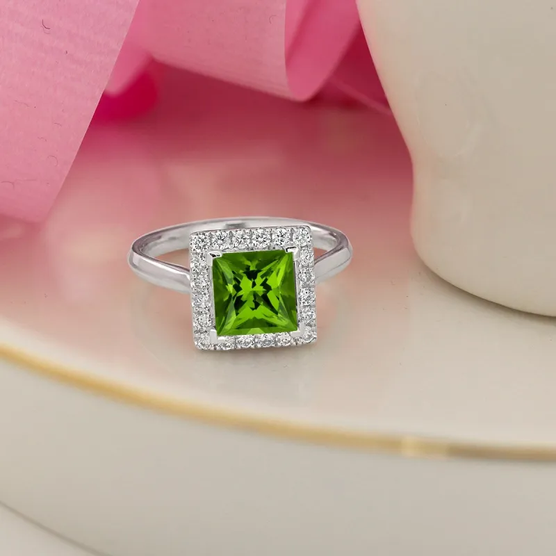 Auriya 1 3/4ct Princess-cut Green Peridot Halo Diamond Engagement Ring 1/3ctw 14k Gold sold by Zulily
