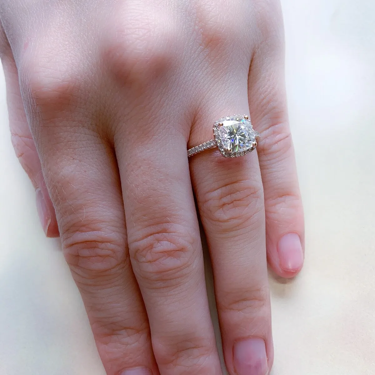 Miadora 2ct DEW Moissanite and 1/4ct TDW Diamond Square Halo Engagement Ring in 14k Rose Gold sold by Zulily product image thumbnail 2