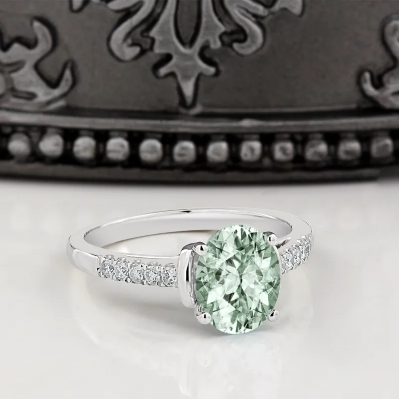 Auriya 1 1/5ct Fancy Oval Green Amethyst and Diamond Engagement Ring 1/6ctw 14k Gold sold by Zulily