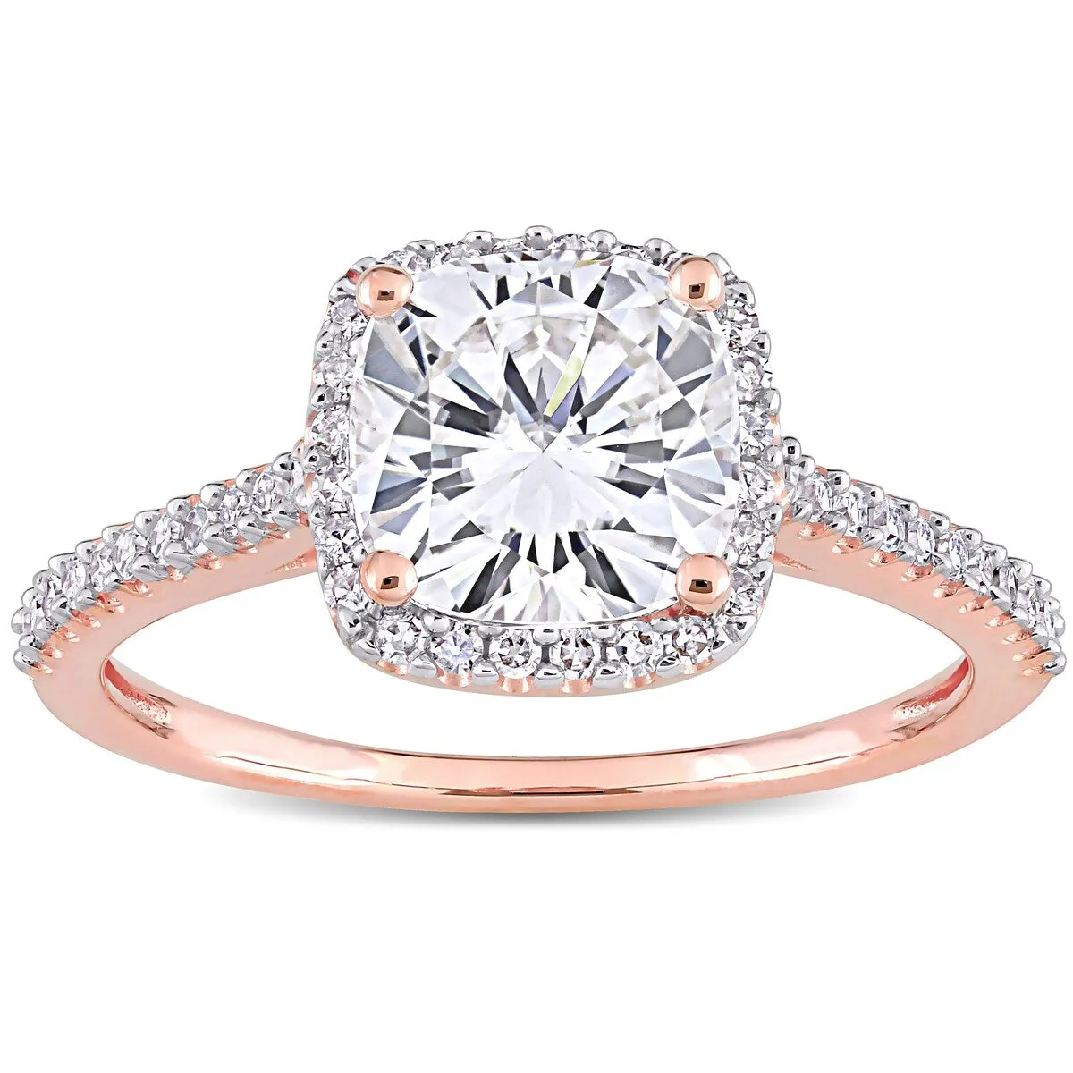 Miadora 2ct DEW Moissanite and 1/4ct TDW Diamond Square Halo Engagement Ring in 14k Rose Gold sold by Zulily