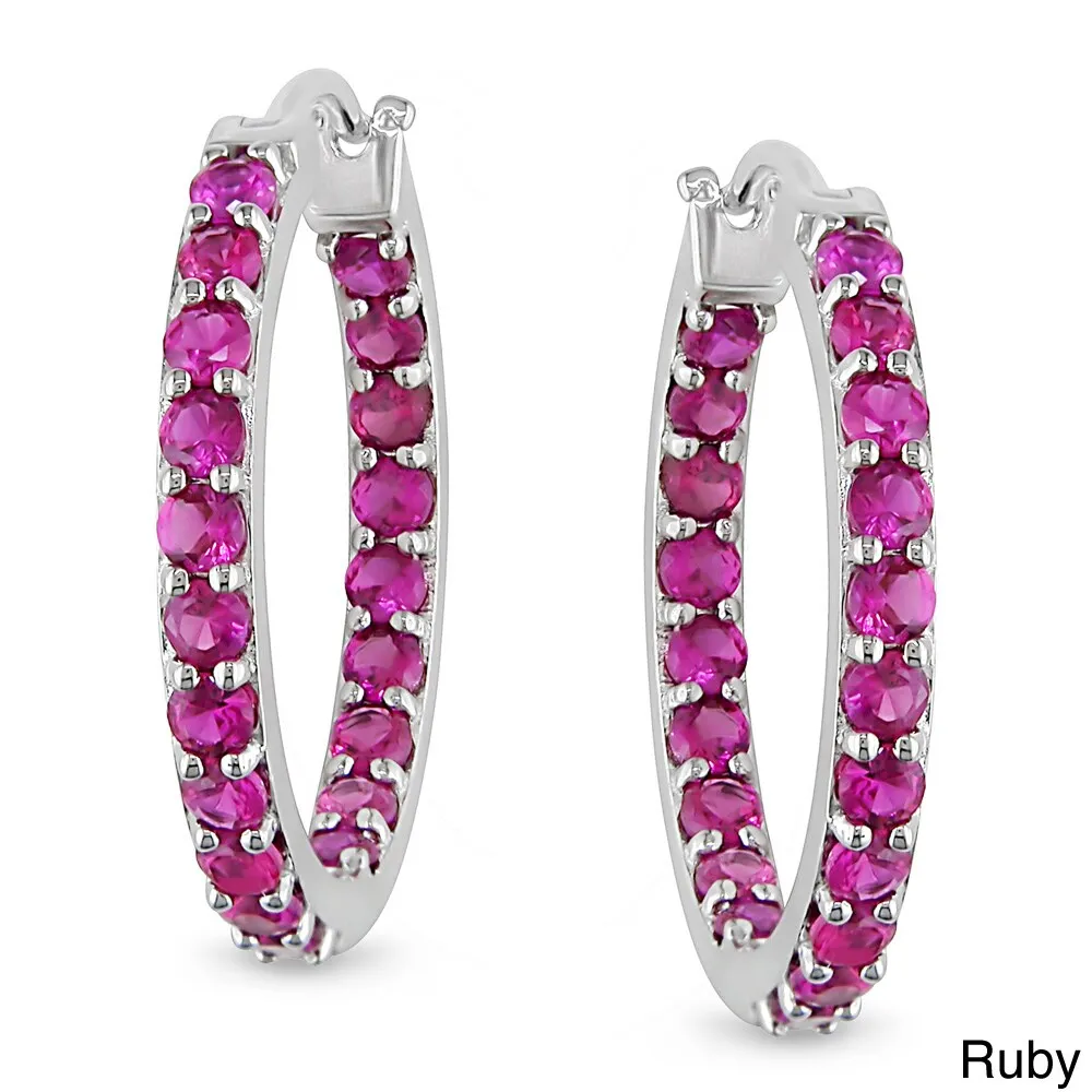 Miadora Sterling Silver Gemstone Inside Outside Hoop Earrings sold by Zulily product image thumbnail 5