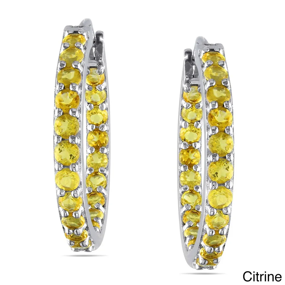 Miadora Sterling Silver Gemstone Inside Outside Hoop Earrings sold by Zulily product image thumbnail 2