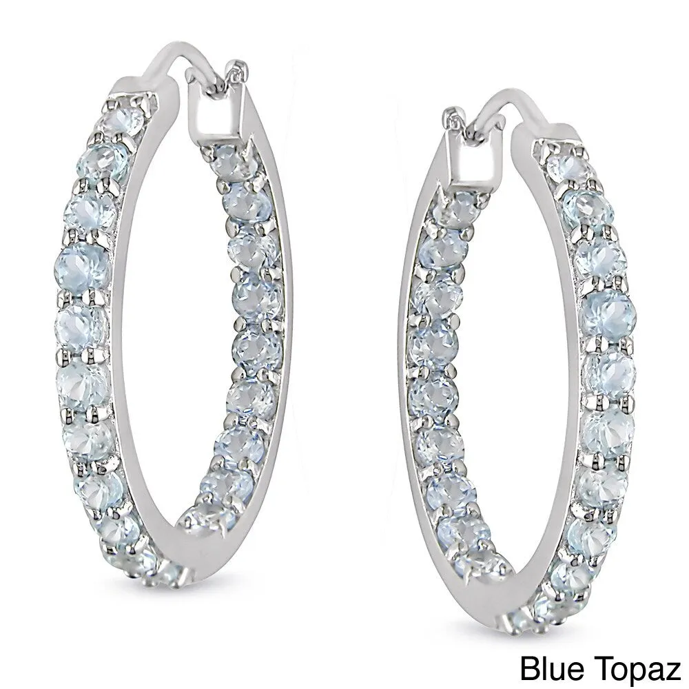 Miadora Sterling Silver Gemstone Inside Outside Hoop Earrings sold by Zulily product image thumbnail 3