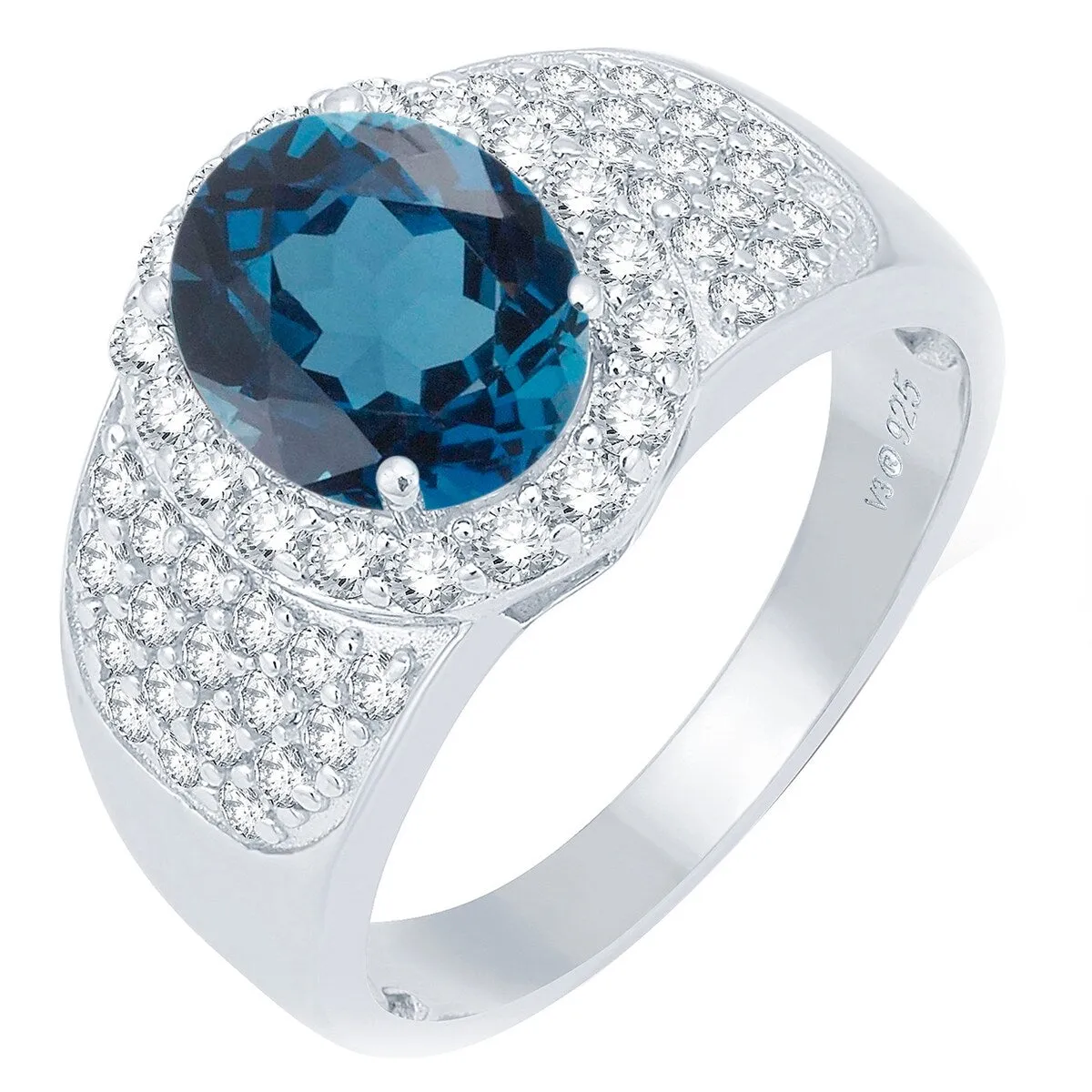 Sterling Silver with Natural London Blue Topaz and White Topaz Halo Ring sold by Zulily product image thumbnail 2