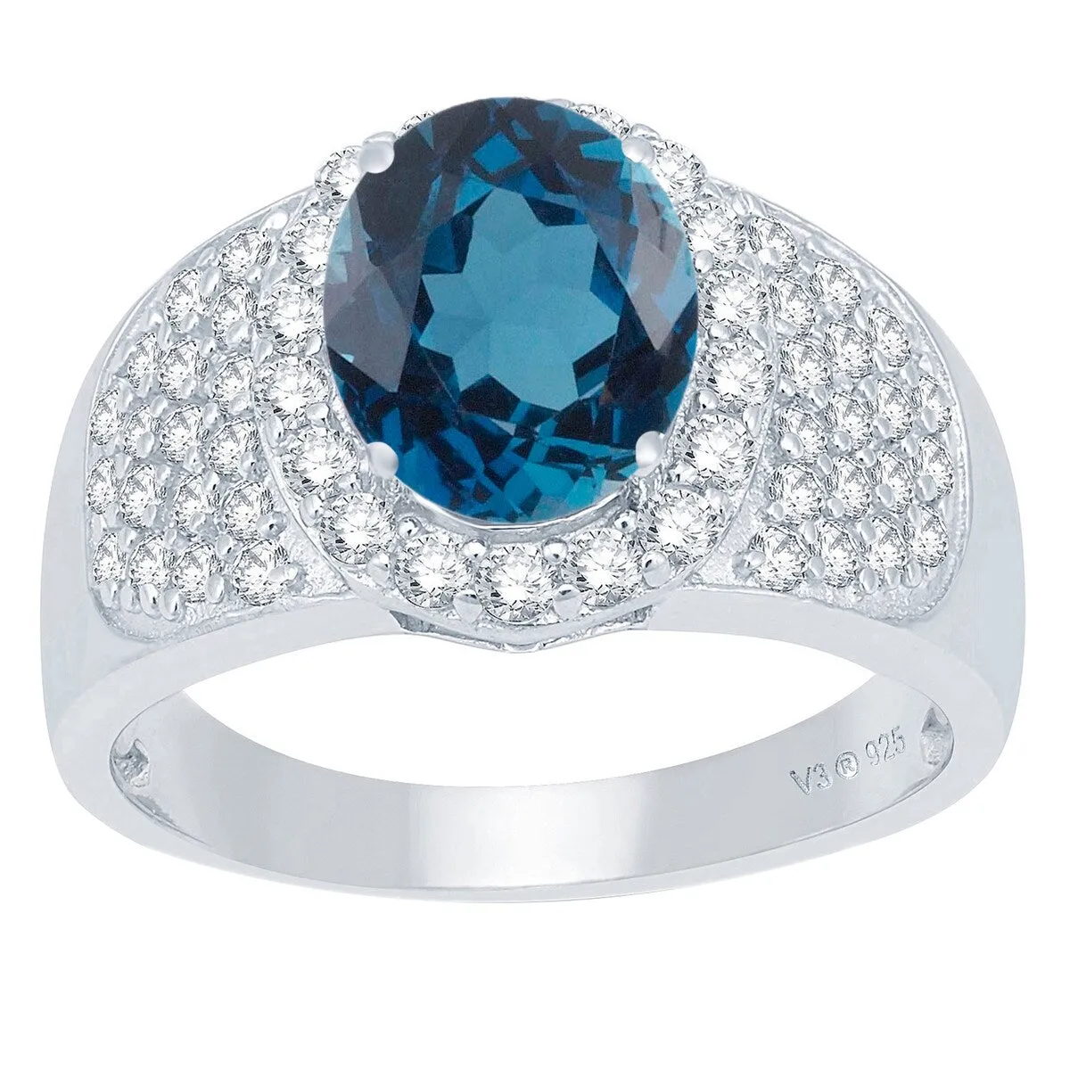 Sterling Silver with Natural London Blue Topaz and White Topaz Halo Ring sold by Zulily