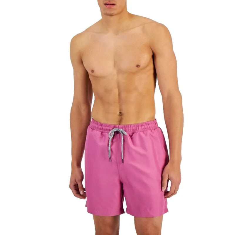 INC International Concepts Men's Regular Fit Quick Dry Solid 5 Swim Trunks Pink Size Large sold by Zulily