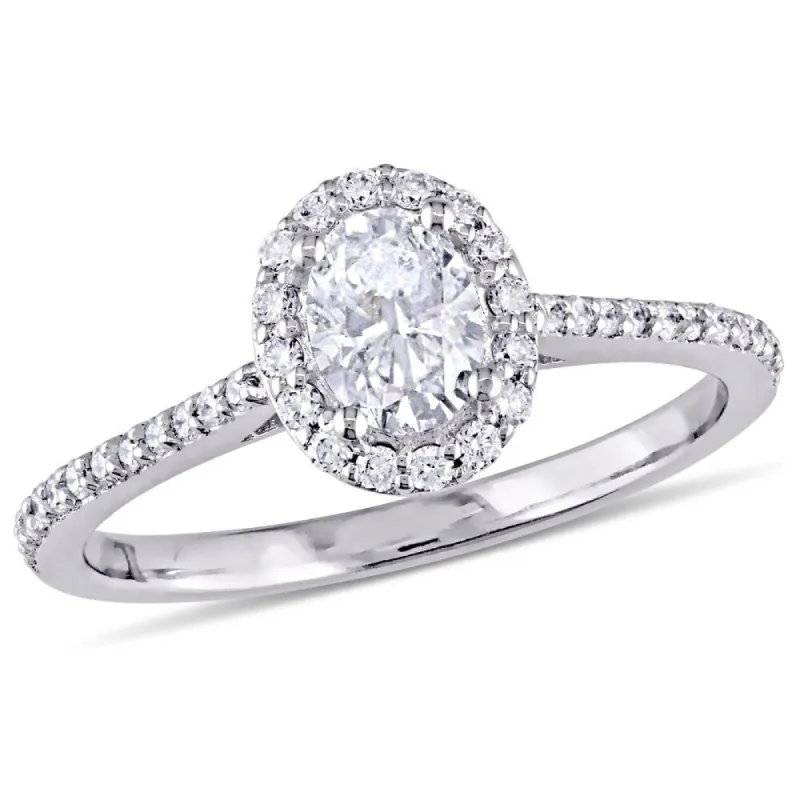 Miadora 14k White Gold 3/4ct TDW Oval-Cut Diamond Halo Engagement Ring sold by Zulily