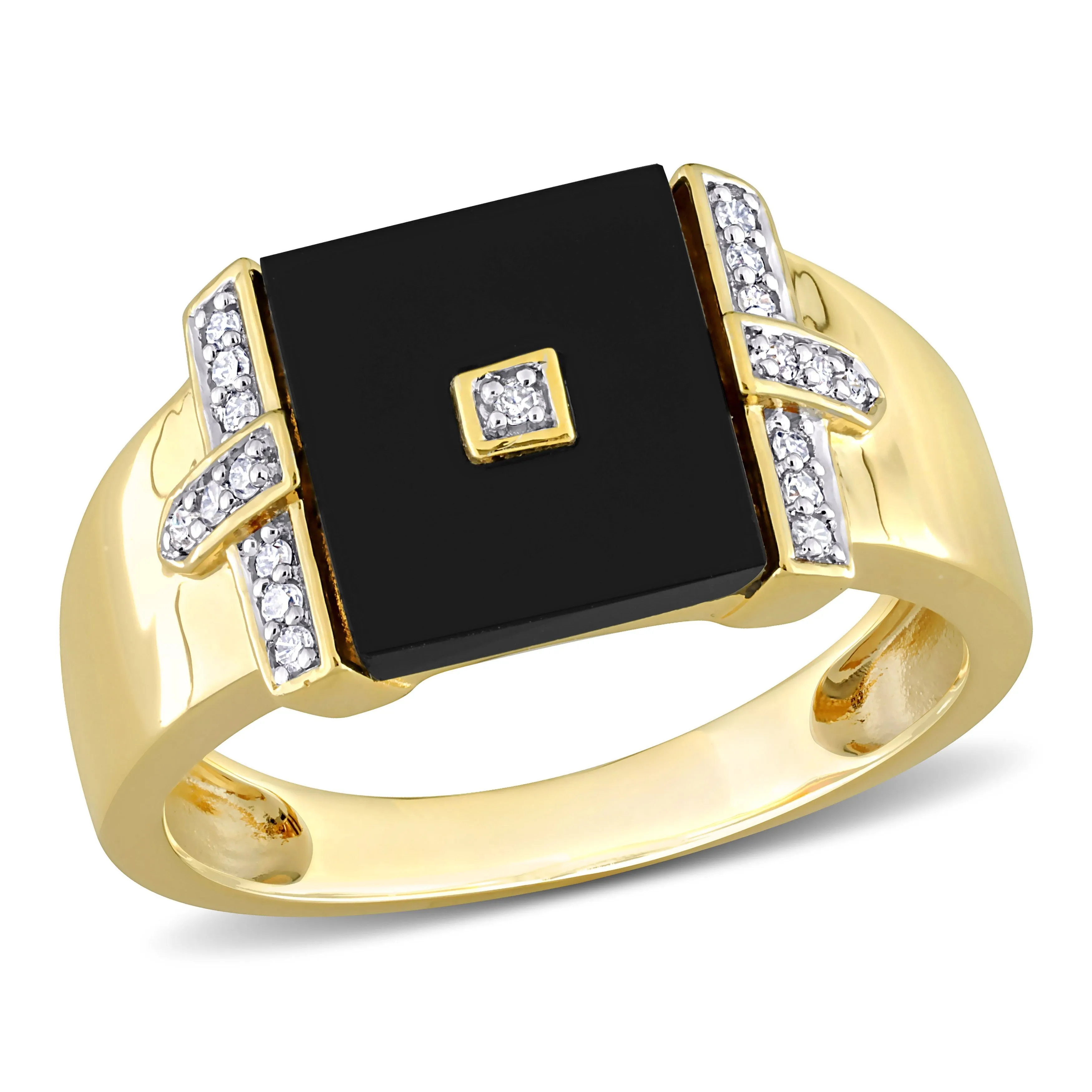 Miadora 8ct TGW Square Black Onyx and 1/10ct TDW Diamond Mens Ring in Yellow Silver sold by Zulily
