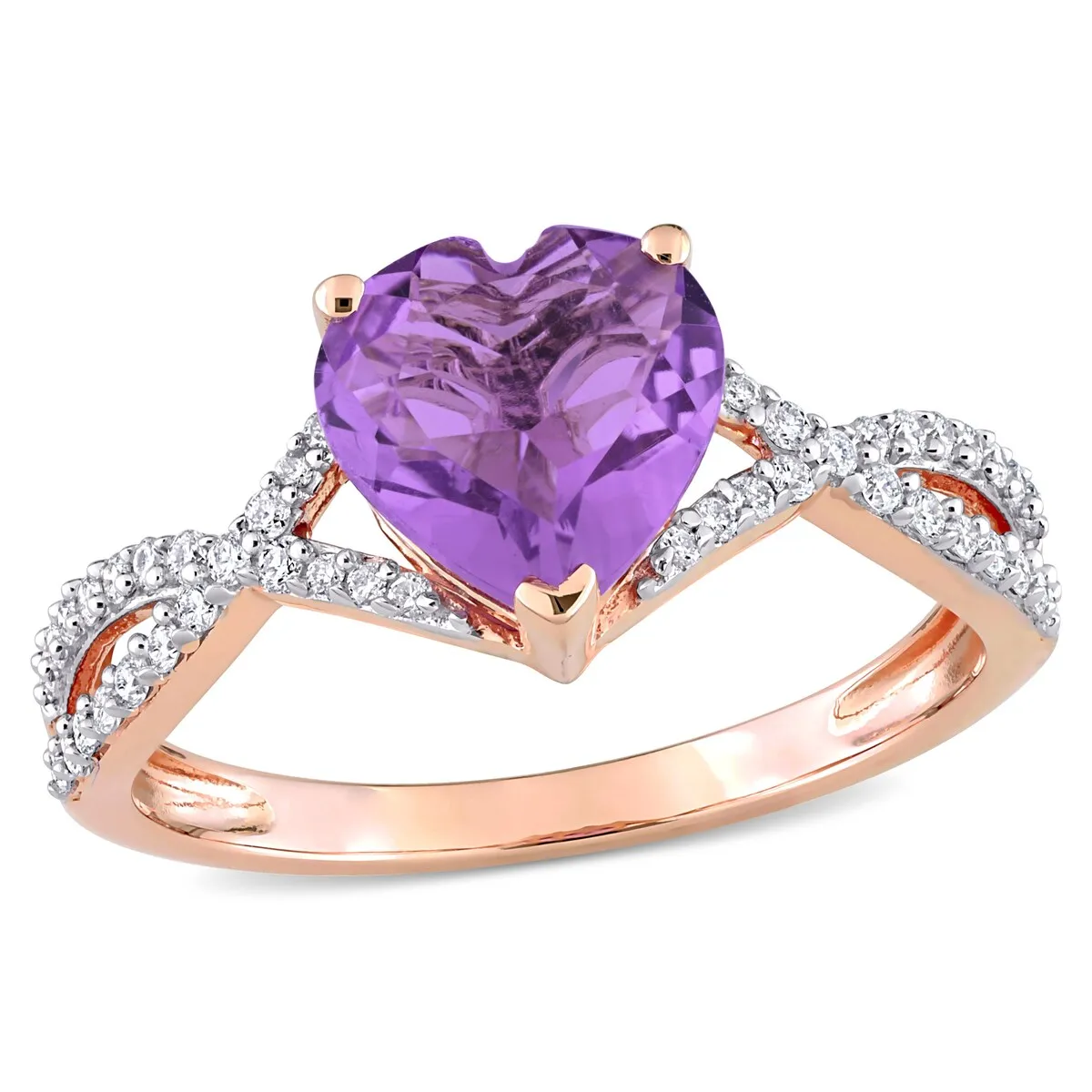 Miadora Heart-Cut Amethyst and 1/5ct TDW Diamond Crossover Ring in 14k Rose Gold sold by Zulily product image thumbnail 2