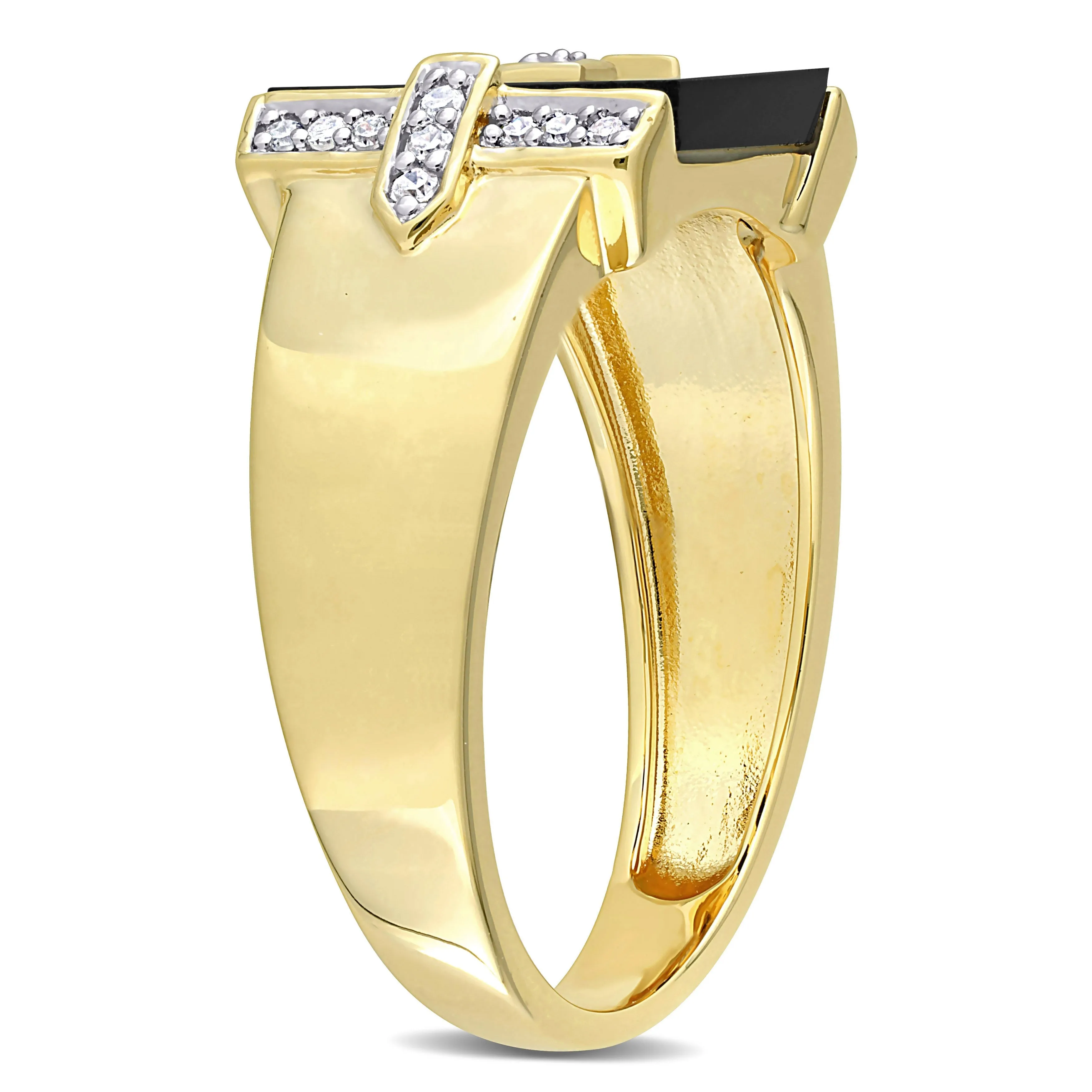 Miadora 8ct TGW Square Black Onyx and 1/10ct TDW Diamond Mens Ring in Yellow Silver sold by Zulily product image thumbnail 2