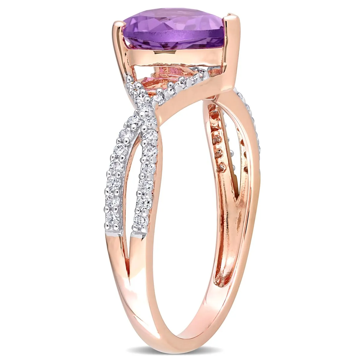 Miadora Heart-Cut Amethyst and 1/5ct TDW Diamond Crossover Ring in 14k Rose Gold sold by Zulily product image thumbnail 4