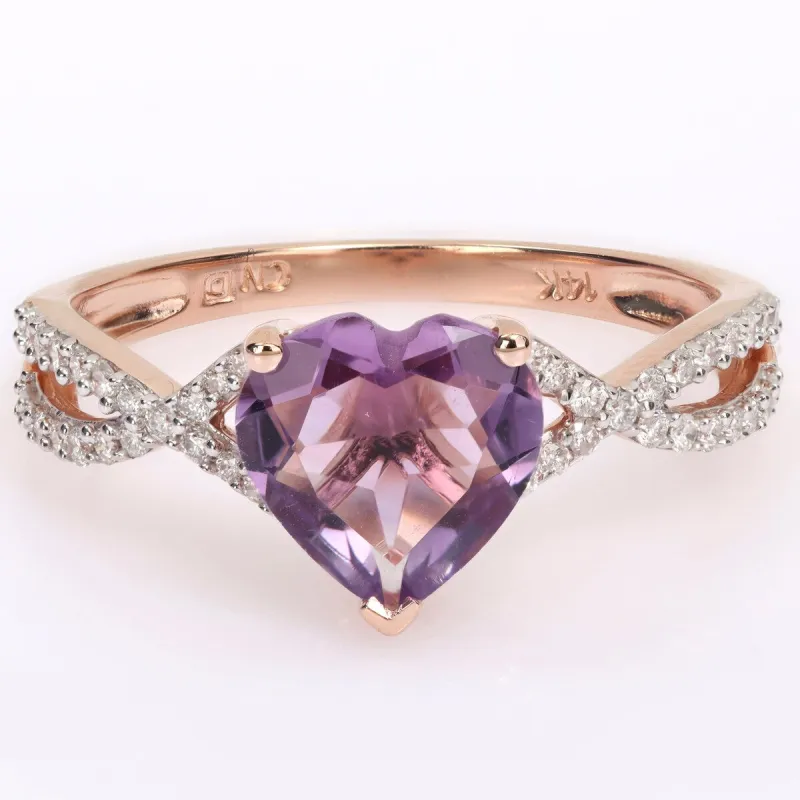 Miadora Heart-Cut Amethyst and 1/5ct TDW Diamond Crossover Ring in 14k Rose Gold sold by Zulily