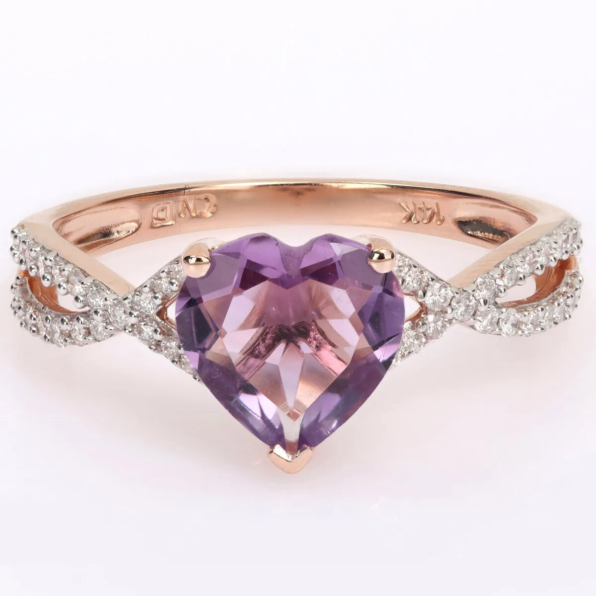 Miadora Heart-Cut Amethyst and 1/5ct TDW Diamond Crossover Ring in 14k Rose Gold sold by Zulily