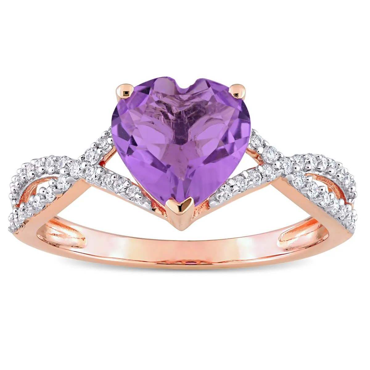 Miadora Heart-Cut Amethyst and 1/5ct TDW Diamond Crossover Ring in 14k Rose Gold sold by Zulily product image thumbnail 3