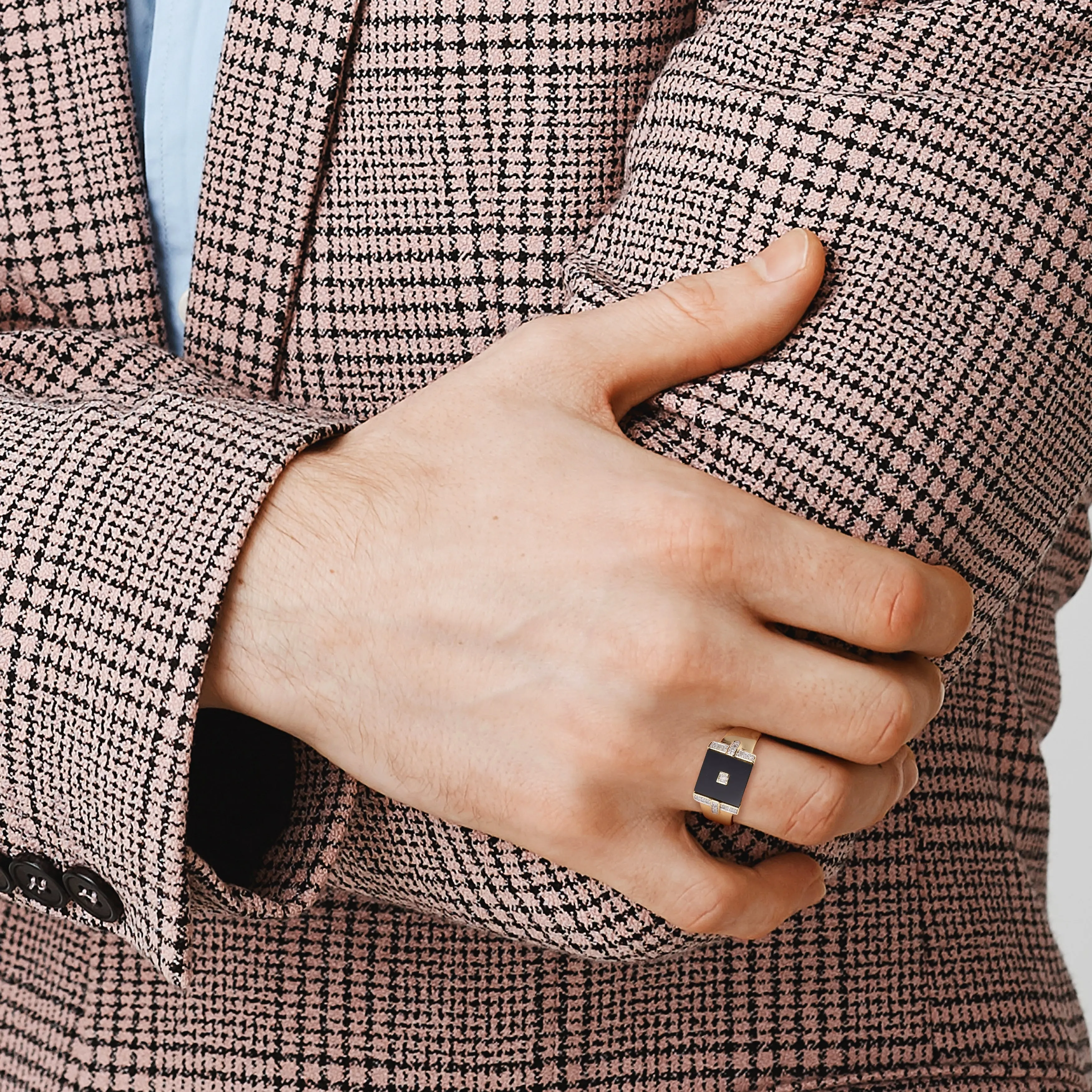 Miadora 8ct TGW Square Black Onyx and 1/10ct TDW Diamond Mens Ring in Yellow Silver sold by Zulily product image thumbnail 5