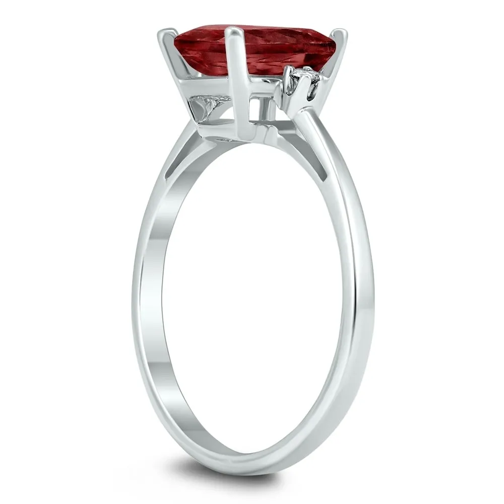 Emerald Cut 8X6MM Garnet and Diamond Three Stone Ring in 10K White Gold sold by Zulily product image thumbnail 2