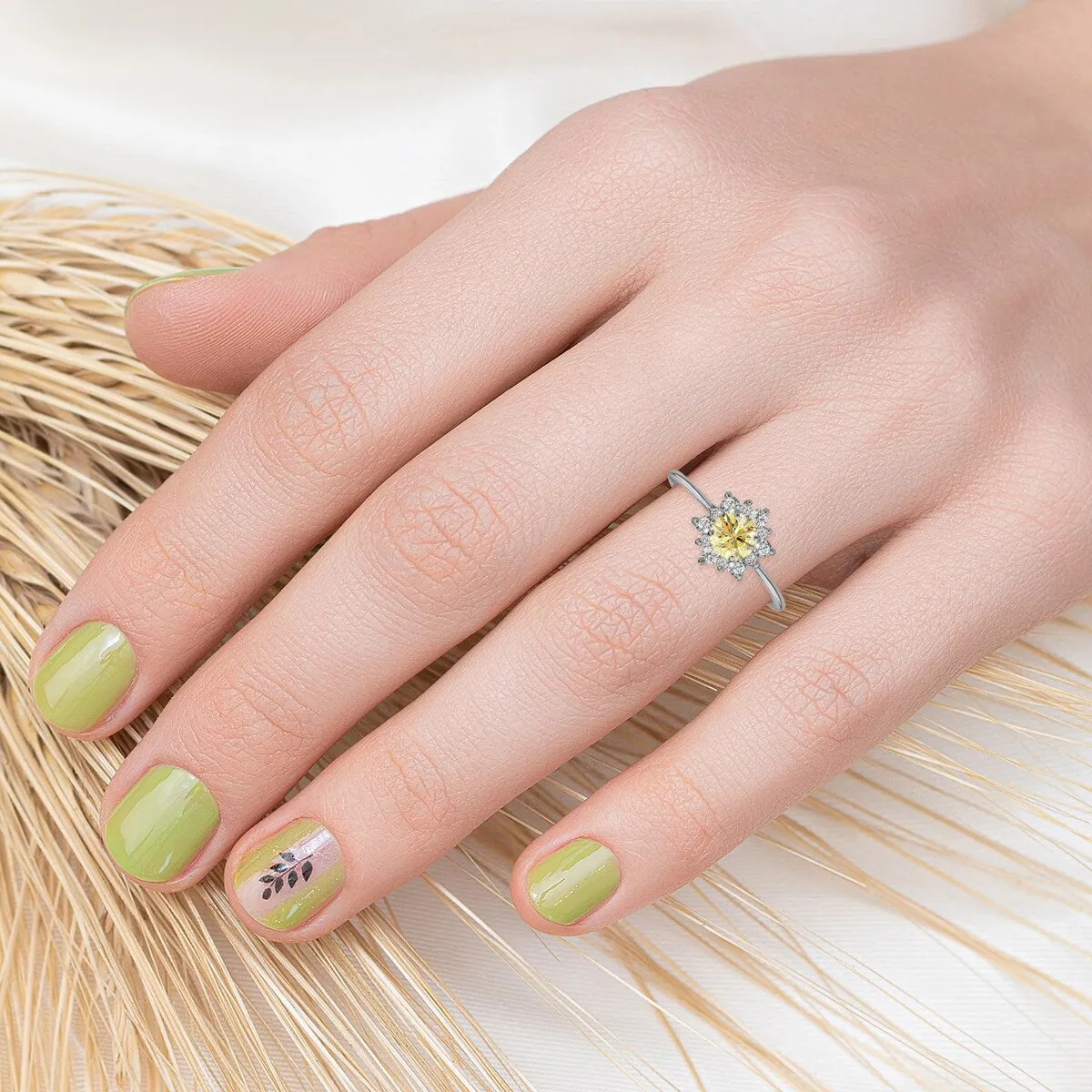 Sterling Silver with Yellow Moissanite and White Topaz Flower Ring sold by Zulily product image thumbnail 5