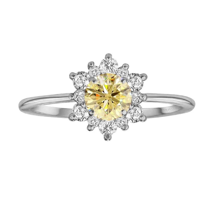 Sterling Silver with Yellow Moissanite and White Topaz Flower Ring sold by Zulily