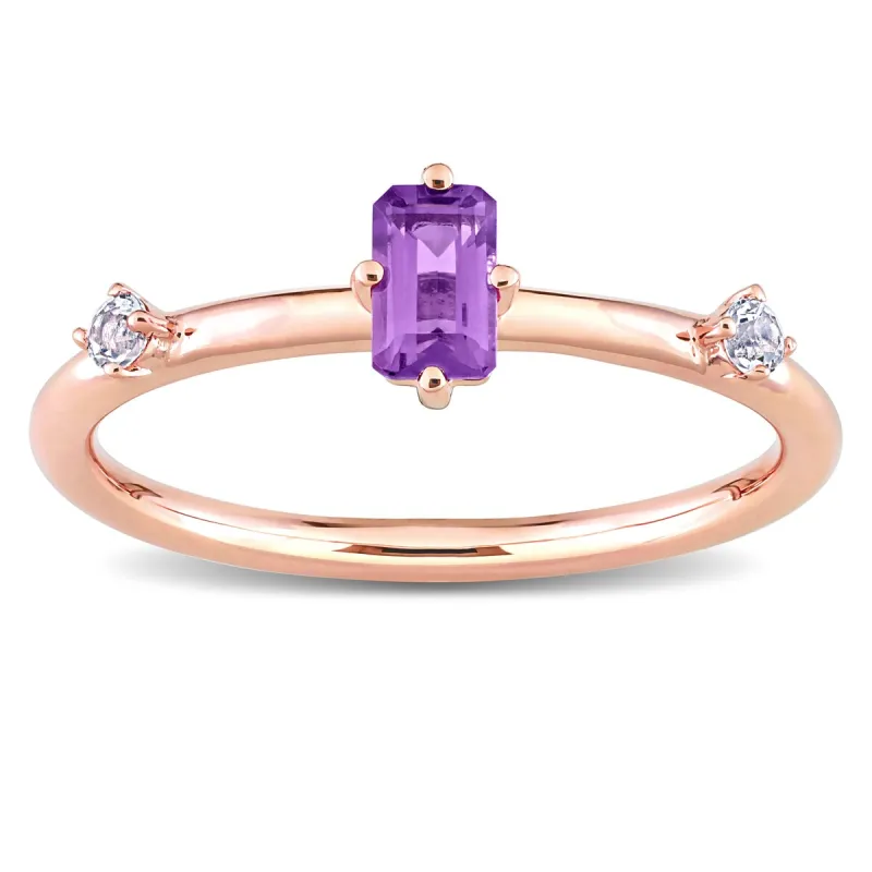 Miadora 10k Rose Gold Amethyst and White Topaz 3-Stone Stackable Rectangular Ring sold by Zulily