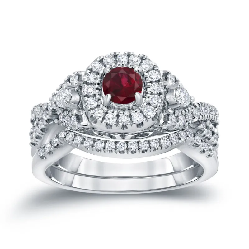14k Gold 1/4ct Ruby and 1/2ct TDW Diamond Braided Infinity Engagement Ring Set by Auriya sold by Zulily