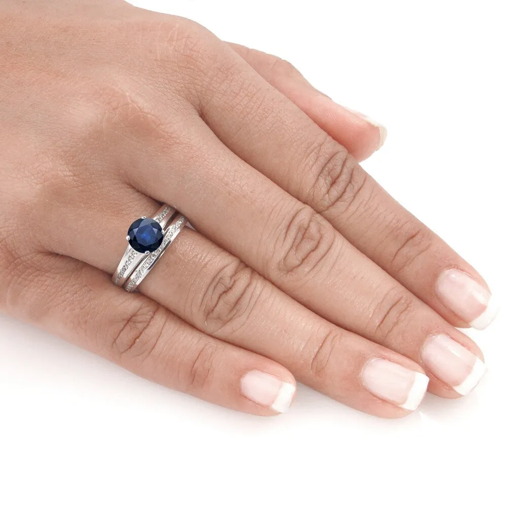 Auriya Platinum 1ct Round Sapphire and 1ct TDW Diamond Engagement Ring Set sold by Zulily product image thumbnail 4