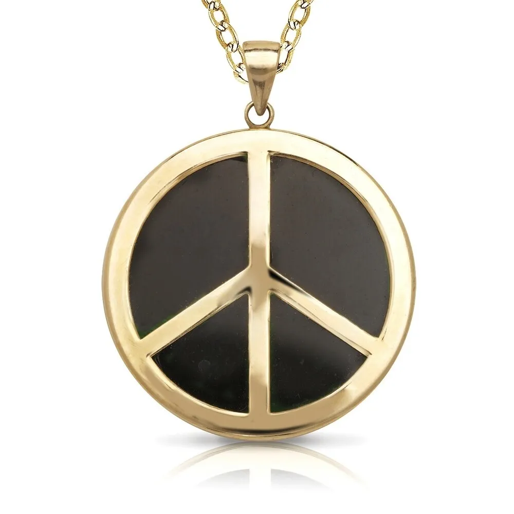 Curata 14k Yellow Gold Green Jade or Black Onyx Peace Sign Necklace (20mm x 28mm) sold by Zulily product image thumbnail 2