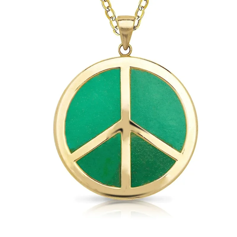 Curata 14k Yellow Gold Green Jade or Black Onyx Peace Sign Necklace (20mm x 28mm) sold by Zulily