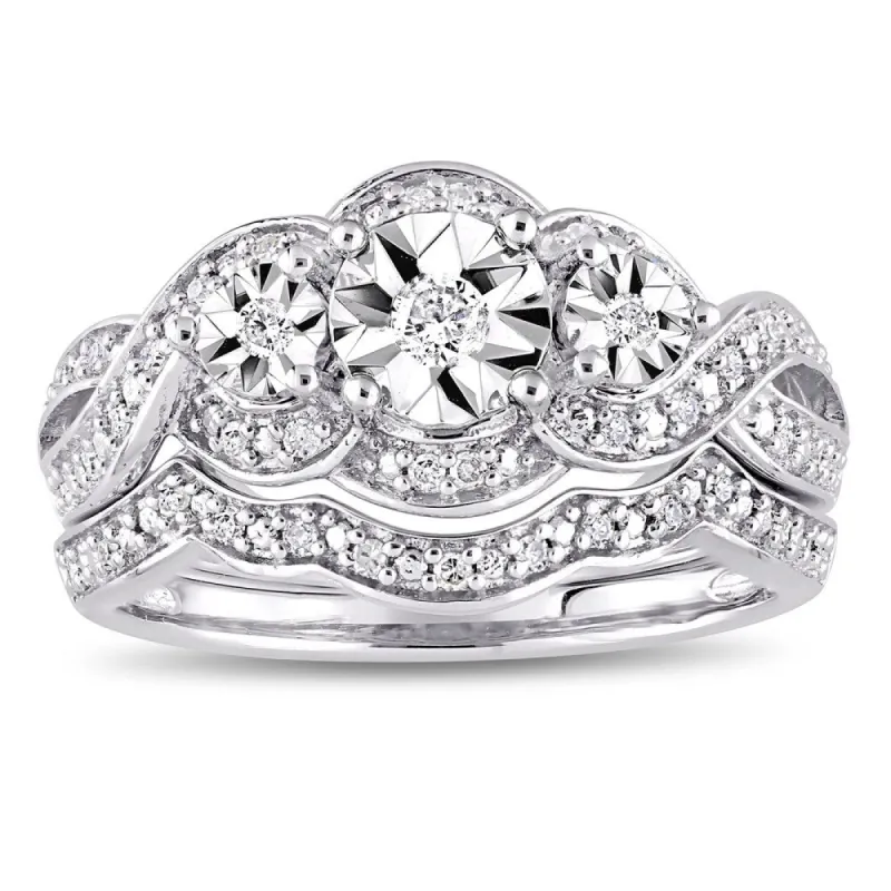 Miadora Sterling Silver 1/4ct TDW Diamond Infinity Crossover Bridal Ring Set sold by Zulily