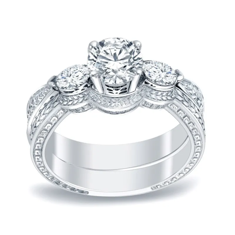 Auriya Platinum 4/5ct TDW Certified Vintage Inspired 3 Stone Diamond Engagement Ring Set sold by Zulily