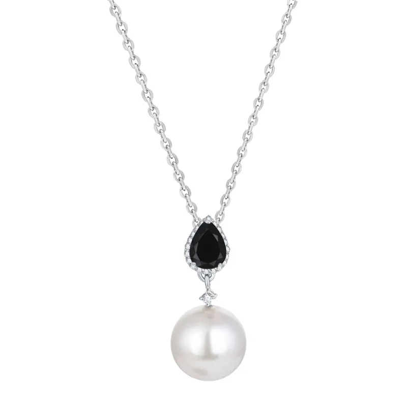 Black Spinel and Shell Pearl Sterling Silver Drop Pendant sold by Zulily