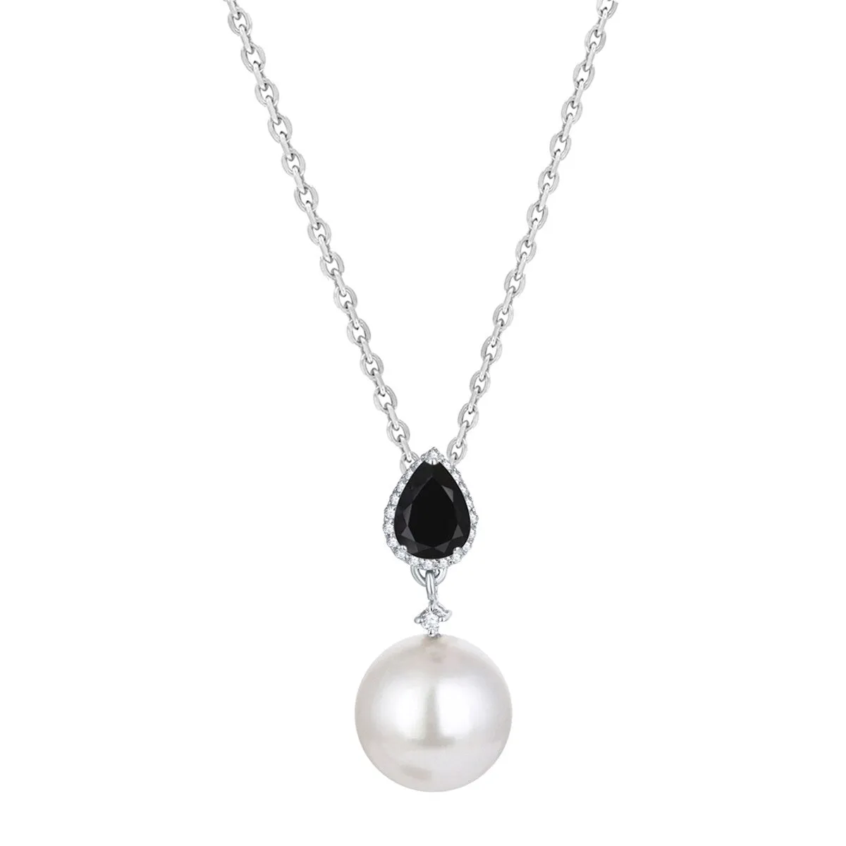 Black Spinel and Shell Pearl Sterling Silver Drop Pendant sold by Zulily