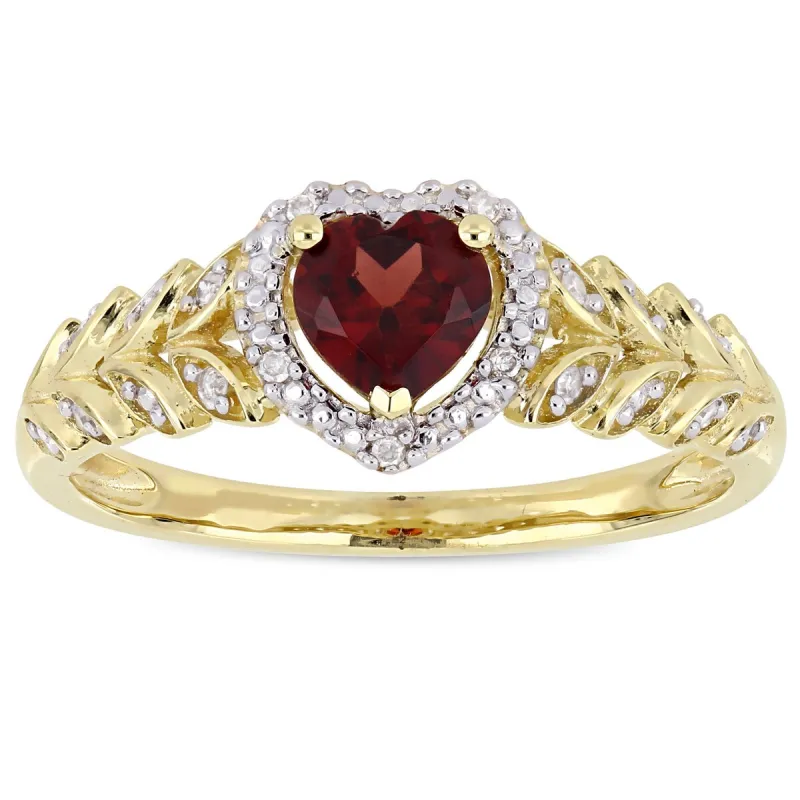 Miadora 10k Yellow Gold Garnet and Diamond Heart Halo Ring sold by Zulily